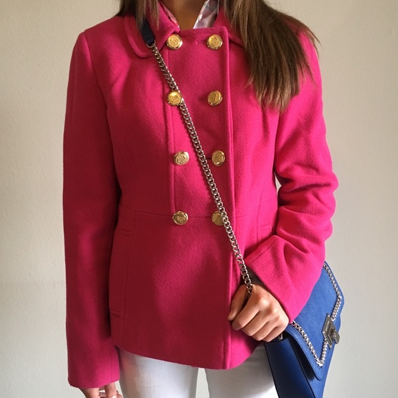 LOFT Jackets & Blazers - Ann Taylor Military Coat Jacket Peacoat Pink Gold